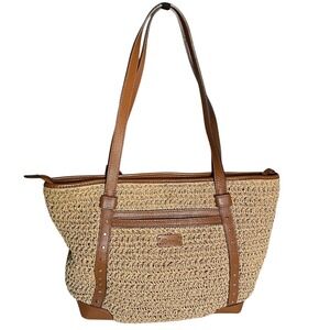 Brighton Dayton Tote tan wheat woven  straw raffia shoulder zip bag purse